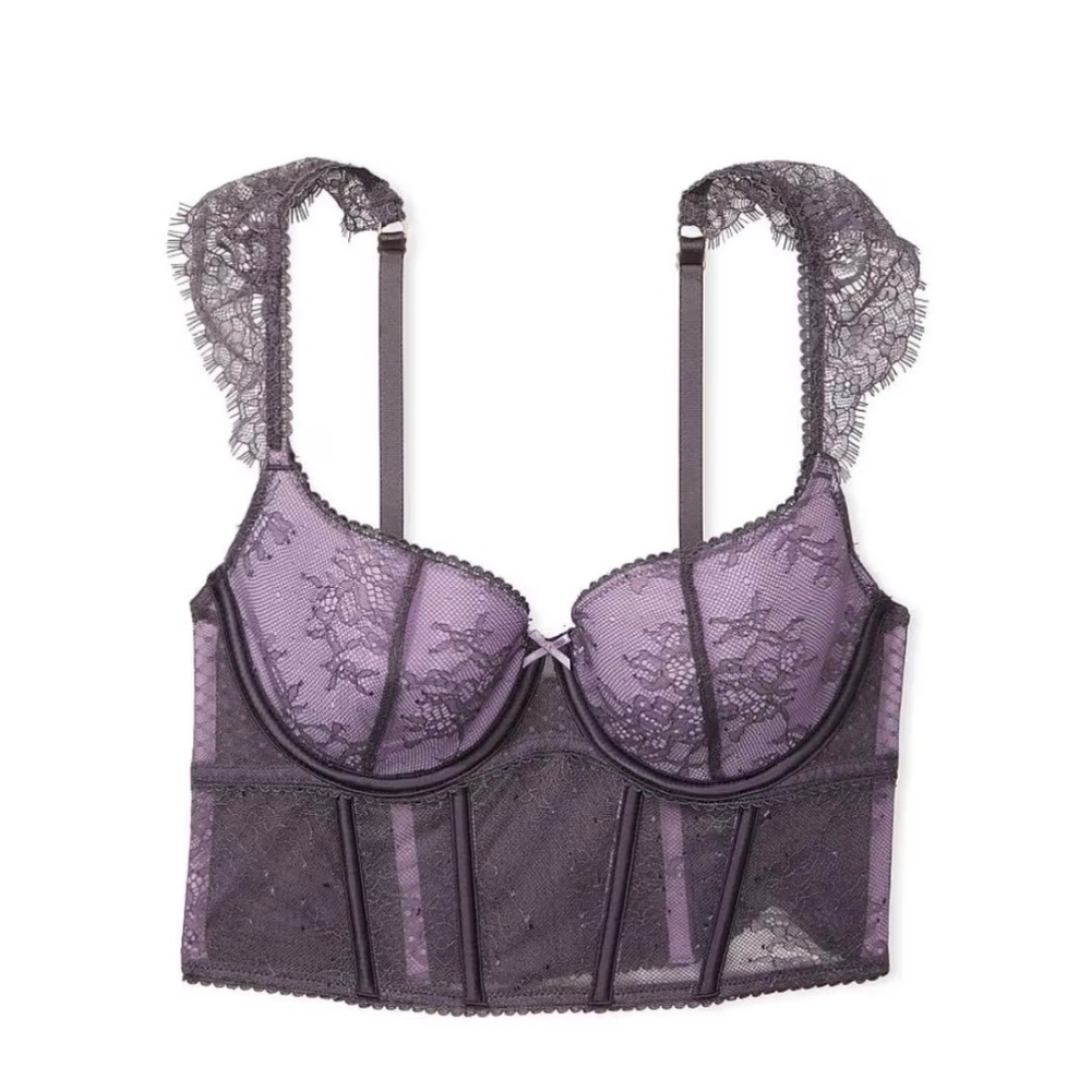 Victoria’s Secret Dream Angels Lace Cap Sleeve Corset Bra Top | S/P | Purple Gra